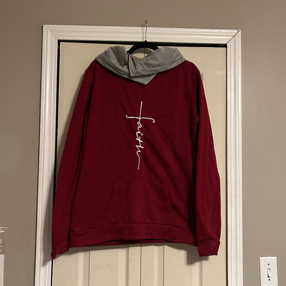 🔥Women's Burgundy Faith Hoodie with Gray Hood